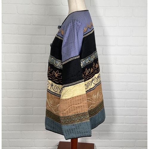 Julia Kim Jacket Women M Blue Black Gold Floral Embroidery Quilt Boho Asian - Picture 5 of 10