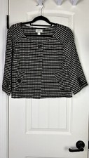 Ann Taylor LOFT Chic Black White One Button Blazer SZ L Cropped Geo Print Career