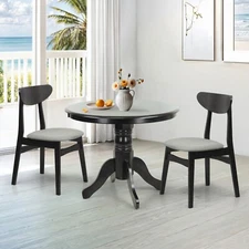 3 Piece Dining Table Set, 2 Solid Wood Yumiko Chairs w Rolf Round Dining Table