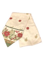 84  x 11.5  Christmas Dining Room Table Runner Cream With Poinsettia Pattern