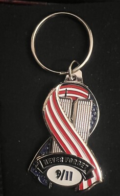 Keychain 9/11 MEMORIAL FORGET US Flag Twin Towers SEPTEMBER 11th 2001 ...
