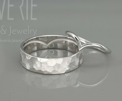 14K White Gold Wish Bone Wedding Rings Set His and Hers Wedding