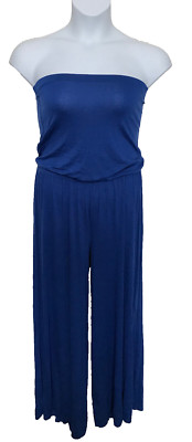 Phax Jumpsuit blau trägerlos 10 fließend leicht Strand Cover Up weite Beine