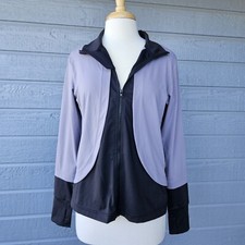 Reyshionwa L Women's Athletic Layered Look Fitness Full Zip Jacket Gray