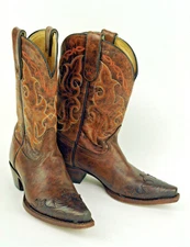 TONY LAMA * EXQUISITE BOOT IN ANTIQUED BROWNS * SZ: 6.5 B * SUPERB