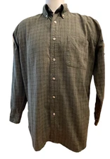 Ivy Crew Shirt Mens L Green Navy Windowpane Long Sleeve Cotton Button Down