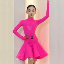 Girls Latin Dance Clothing Long Sleeves Dance Dress Kids Dance Practice Wear