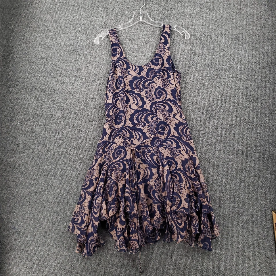 Vestido individual para mujer S pequeño azul floral sin mangas mini seda volantes línea A sin mangas Foto 2 de 4