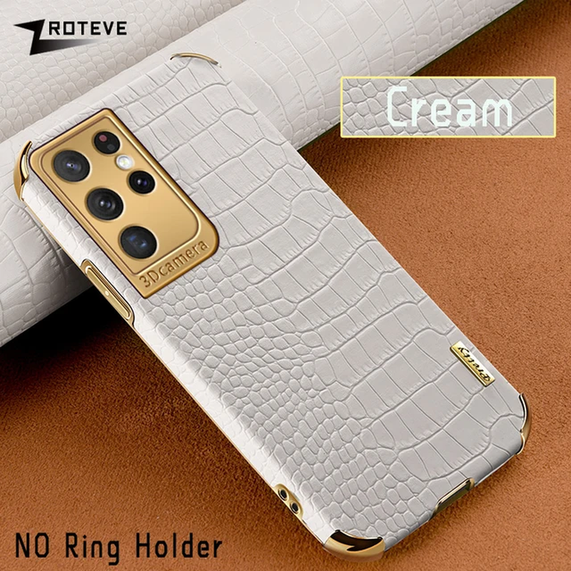 Luxury Crocodile Leather Plating Cover for Samsung Galaxy S23 S22 S21 Estuche