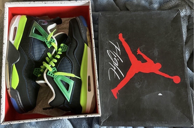#ad Jordan Air Jordan 4 Mid Top Lace Up Men#x27;s Basketball Sneakers Black Green $150.00