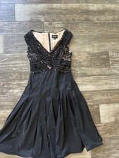 Adrianna Papell Black Nude Lace Pleated Dress - Size 6 Evening Cocktail Cruise