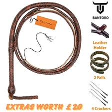 Frusta serpente in pelle di canguro fatta a mano 16 fruste a trecce - rosso e marrone - 4 piedi - 24 piedi