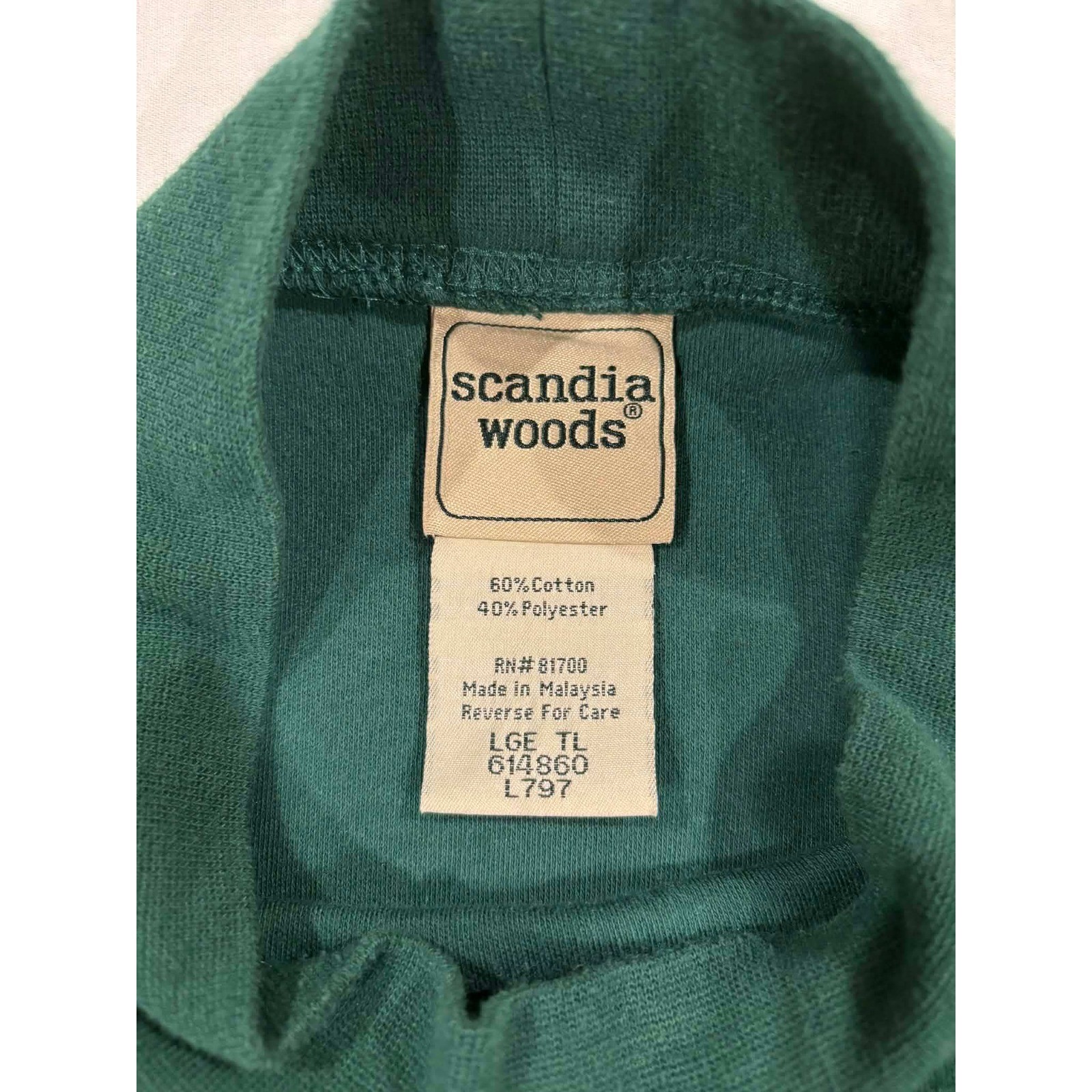 Scandia Woods Forest Green Mock Neck Long Sleeve Shirt Top Size LGE TL