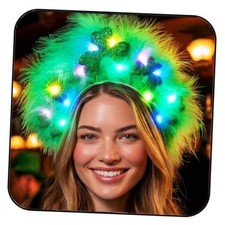 St Patrick's Day Headband Light up Shamrock Headpiece Green Feather Irish