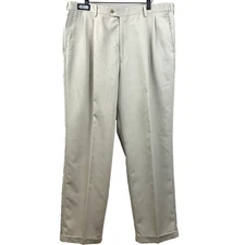 Savane Comfort Plus Pants Men's 38x32 Stone Beige Dress Slacks Pleated Polyester