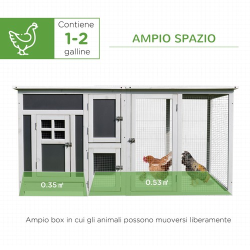 PawHut Pollaio per Galline Tetto Impermeabile Corsa da Esterno Legno - Foto 5 di 10