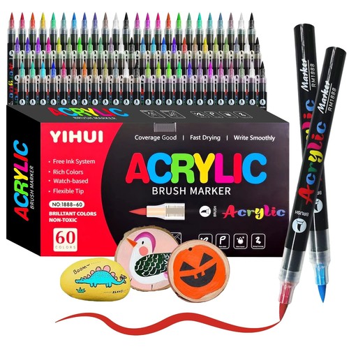 12pcs,60pcs Colors Acrylic Paint Markers Dual Tip Brush Fine Point Paint Pen set