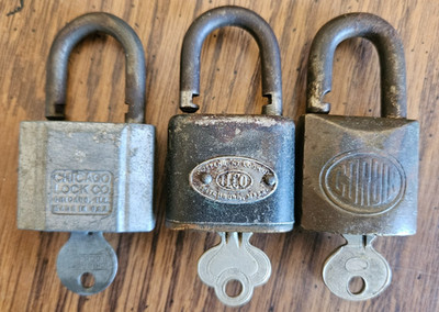 3 Vintage Padlocks with keys