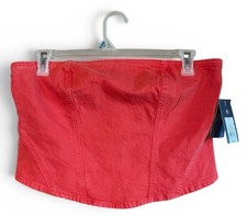 Universal Thread Women's Red Denim Tube Top Strapless Corset Zip Back Size 8