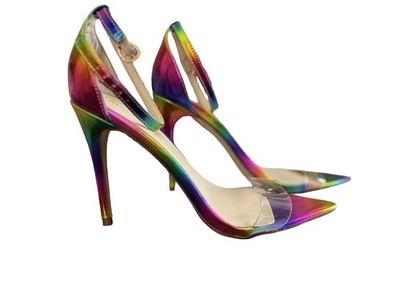 Anne Michelle Iridescent Rainbow Strappy Stilleto Open Toe Size 9 Heels Shoes