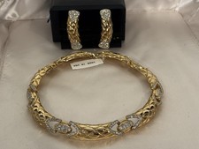 Vintage Statement Quilted Pave Collar Necklace Curved Earrings Set Runway USA