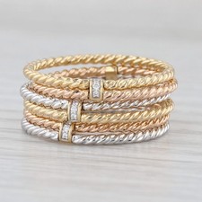 David Yurman Diamond 6 Row Cable Origami Ring 18k Gold Stacked Bands Size 7