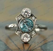 3Ct Round Lab-Create Aquamarine Art Deco Antique Wedding Ring 925 SterlingSilver