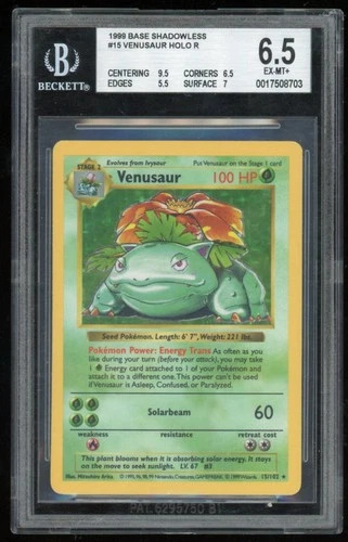 1999 Pokemon Base Set Venusaur Shadowless Holo 15/102 BGS 6.5