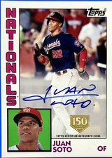 2019 Topps Juan Soto 150th Anniversary Autograph Auto #d /150, ‘84 Topps Design