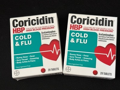 Coricidin HBP Cold & Flu Tablets 20ct Acetaminophen 2 pack