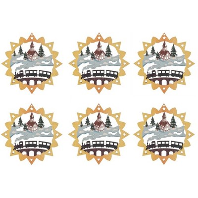 Pinnacle Peak Trading German Wood Colorful Railway Ornament 6 Piece Set 2.3 Inch