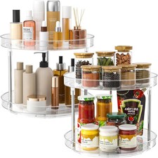 2 Pack 2 Tier Lazy Susan Turntable Organizer, Clear Rotating Lazy Susan, Spice R