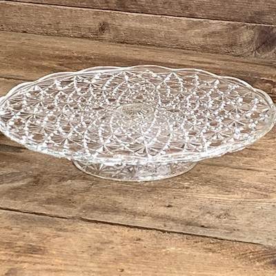 Cake Stand Pedestal Plate 12  Clear Glass Daisy Button Luxhem De Veropa Vintage