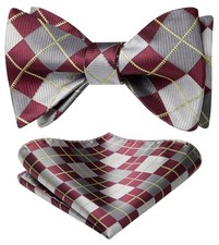 Bow Ties for Men Check Plaid Self Tie Bow Tie and One Size B-05 Red /Grey 1