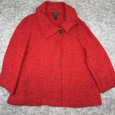 Ali Miles poncho jacket women s XL red black boucle artsy lagenlook boho casual