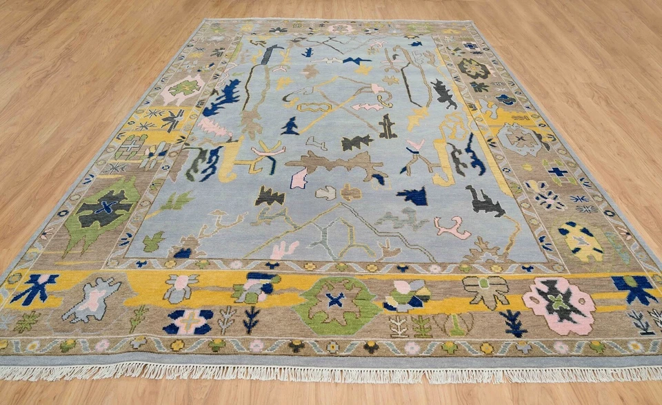 VENTA Alfombra de lana Oushak gris anudada a mano 8x10 | Alfombras de diseño | Alfombra de dormitorio Foto 2 de 4