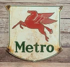 Vintage Mobil Metro Pegasus Porcelain Metal Sign - Texlite Dallas