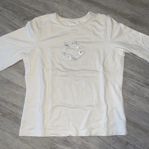 Vintage Y2K Christopher & Banks White Flower Pullover Sweater Women’s Medium
