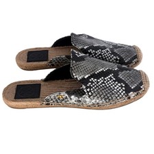 Tory Burch Mules Espadrille Python Embossed Leather Tricolor Women 7 Black Gray