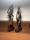 Pair Of African Hand Carved Wood Figures Tribal Folk Art about 12”
