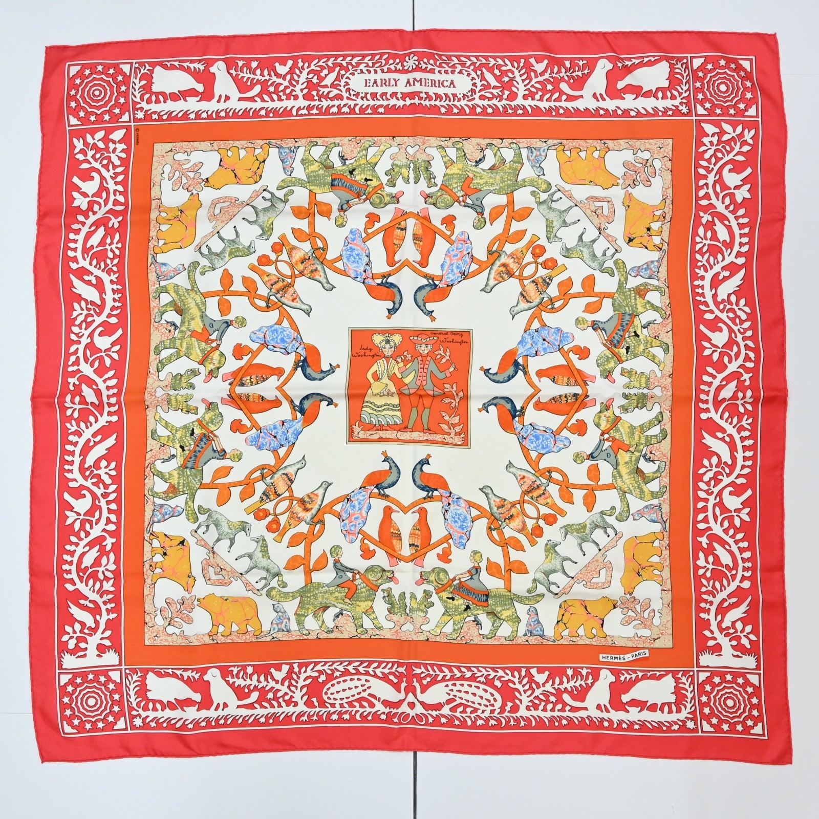 Auth HERMES Carre 90 Scarf Early America Silk he6616sm