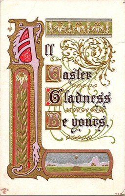 Vintage Easter Postcard with Ornate Gold Embossed Design 1910s