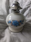 Vintage Lamplight Farms Oil Lamp Ceramic Base Milky White And Blue Floral Design — photo 1