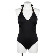 LANDS' END Black Halter One Piece Swimsuit Size 18 Padded Lined Tummy Control