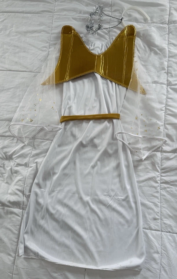 Disfraz de ángel para niñas con alas adjuntas/mangas brillantes de malla/halo-talla M (8-10) Foto 2 de 4