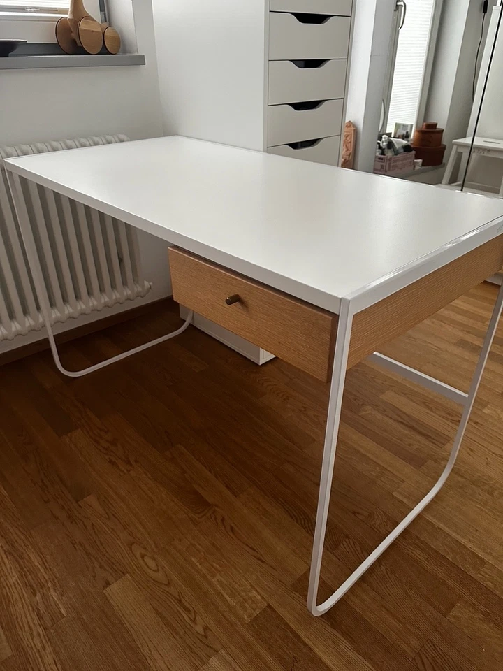 Asplund TATI Tisch Schreibtisch weiss - Eiche Walnuss mit Schublade 110x55x72