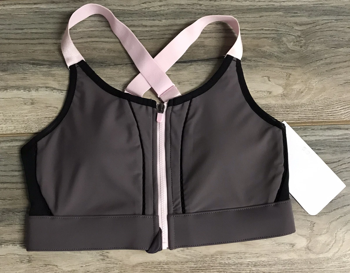 Fabletics Zoe High Impact Zip Up Sports Bra Shadow Gray Pink Women’s Size  Small