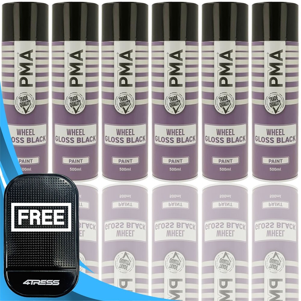 6x PMA Gloss BLACK Wheel Spray Paint Fast-Drying Professional Can 500ml PA1028+M
