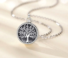 CREMATION URN ASHES TREE CRYSTAL pendant 20" 925 Sterling Silver plated Necklace