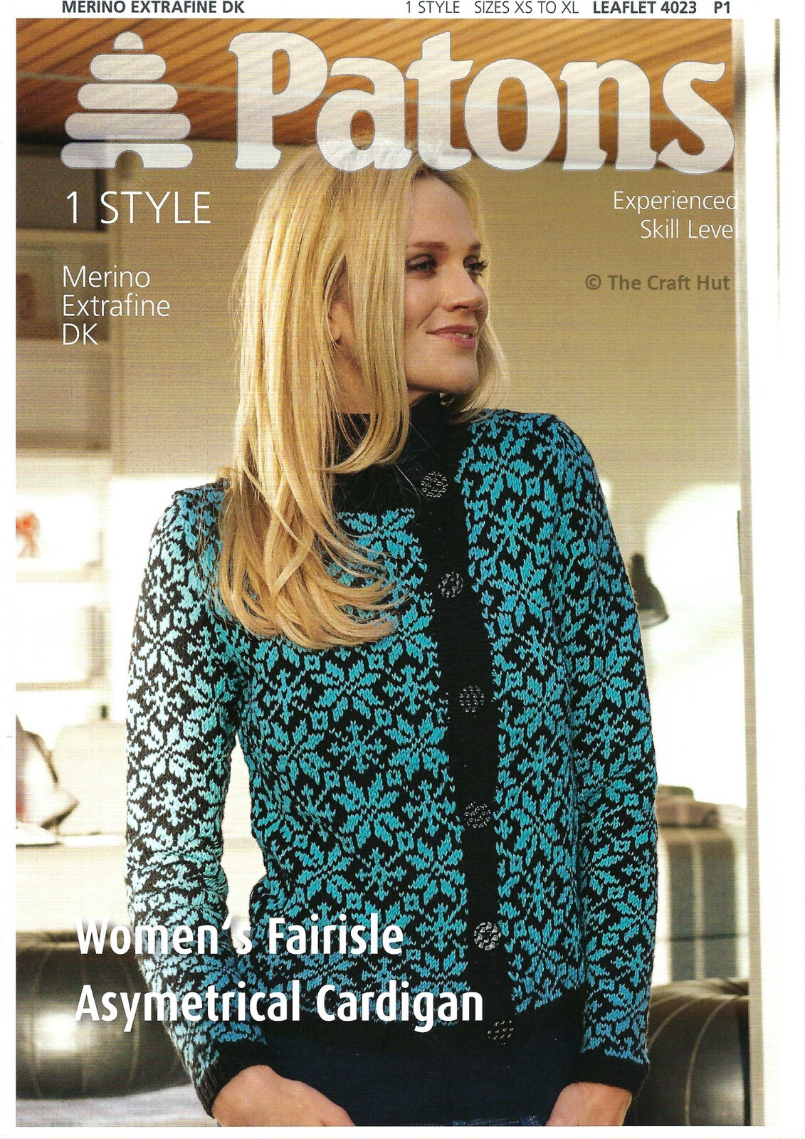 Hand Knitting PATTERN ONLY Patons Women's Fairisle Asymetrical Cardigan 4023 New